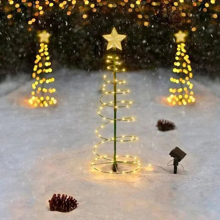 Garden Christmas Tree Light of Metal and Plastic with a Solar Panel, 50 LEDs and Three Light Modes