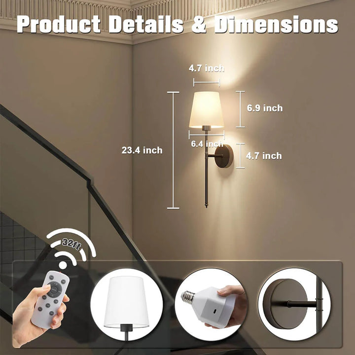 Wireless Fabric Wall Light (SET OF 2 + 2 BULBS FREE)