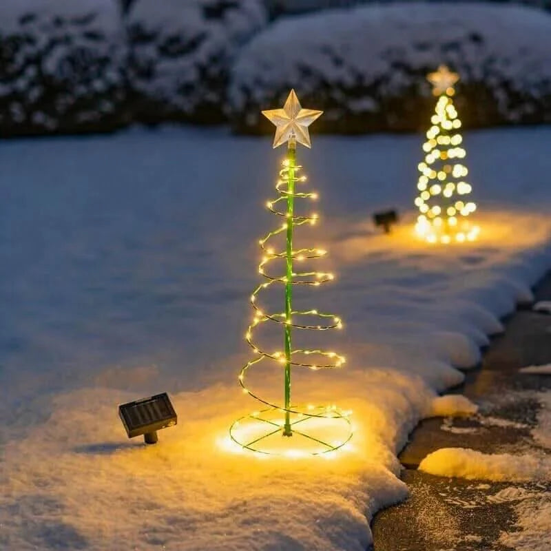 Garden Christmas Tree Light of Metal and Plastic with a Solar Panel, 50 LEDs and Three Light Modes