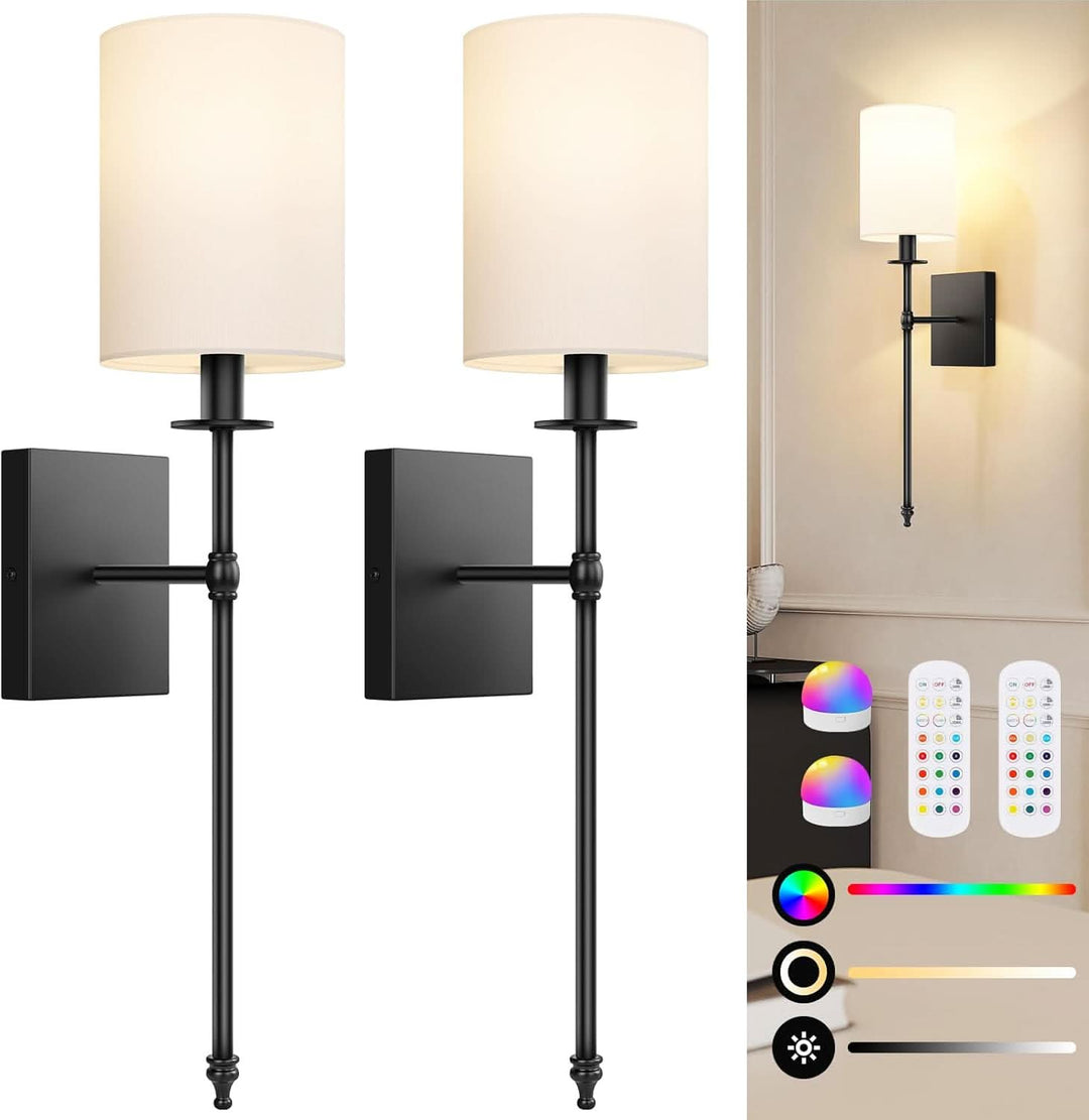 Cordless Fabric Wall Light (SET OF 2 + 2 BULBS FREE)